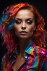 Vibrant, dynamic studio portrait of a human figure engulfed in a whirlwind of colorful paint, creating a profound impression about the nature of art and human expression.