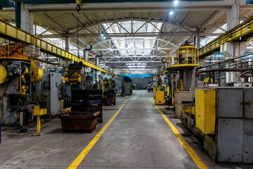 Metalworking factory production line. Interior of the workshop