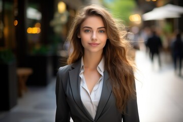 Mid 20s successful businesswoman wearing a suit