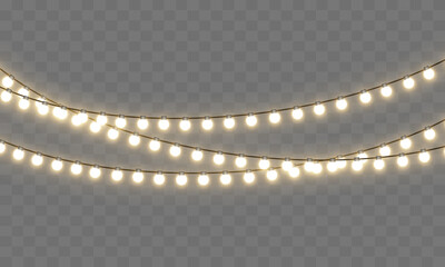 Christmas String Lights. Vector clipart isolated on a transparent background.