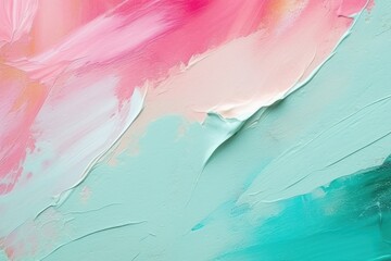vibrant abstract painting with sweeping brushstrokes of pink and aqua blue, creating a dynamic and fluid visual texture.