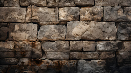 Rugged Stone Wall with Varied Textures Colors and Weathered Patches