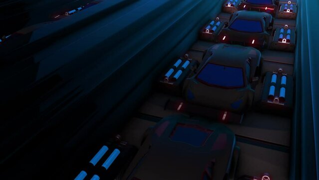 Lamborghini 3D animation. Lots of Lamborghinis in the garage of the future.