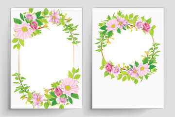 pink floral with greenery leaves wedding invitation card