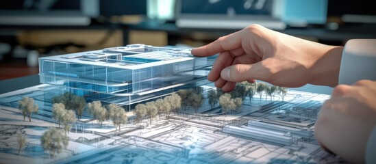 Engineer points to visual sketch of transparency building on table