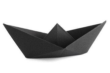 Black origami boat on white background