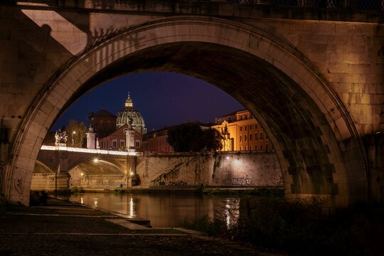 Ponte Sant'Angelo and St Peters Basilica, Rome, Italy, Europe