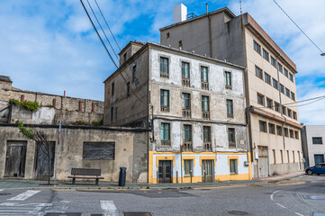 Old buildings in the town of Burela, Spain