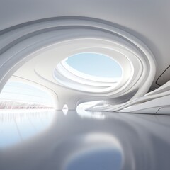 White futuristic building curved lines artificial space