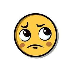 Yellow Sad Smiley Emoji Sticker, Badge, Emoticon, Label, Print, Logo. Round upset emoticon sticker isolated on white background. Collection of emoji and emoticon stickers. Generative AI.