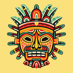 Aztec Face Mask Vector Illustration. Ancient Mayan Mask