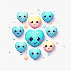 Cute hearts emoticon, sticker, badge, label, print, logo. Valentine heart emoji isolated on white background. Valentine's Day emoji. Collection of emoticons and emoticon stickers. Generative AI.