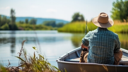 Fototapeta premium fisherman fishing from the boat