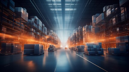 Logistiker und Lagerarbeiter in einem Lagerhaus bei der Arbeit mit einem Gabelstapler