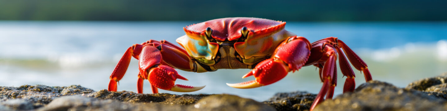 Funny red Big crab on the sandy beach