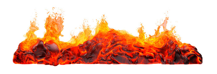 Hot lava melting rocks with fire over isolated transparent background - obrazy, fototapety, plakaty