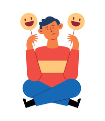 depression illustration of man with emoji faces