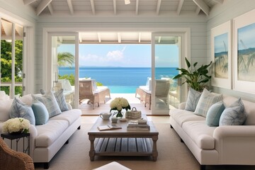 Coastal-themed room with breezy atmosphere.