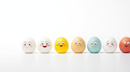 smiling easter eggs on a white background