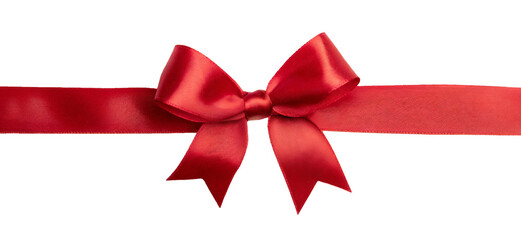 Shiny red satin ribbon bow, isolated on transparent background