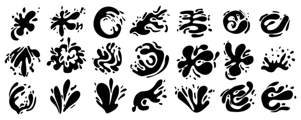 Set of black splashes on white background