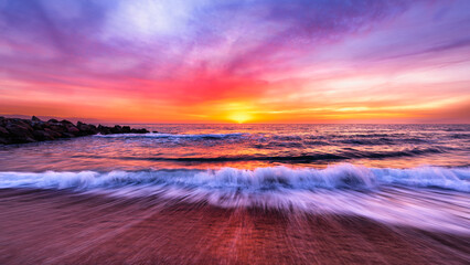 Sunset Ocean Surreal Beach Inspirational Landscape Surreal Colorful Nature Sea High Resolution...
