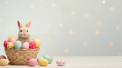 easter bunny with basket of eggs background
