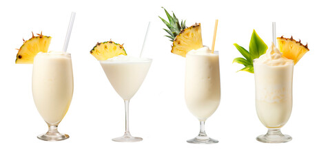 Piña colada drinks collage set on white transparent background - obrazy, fototapety, plakaty