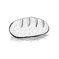 Drawn loaf of bread on white background