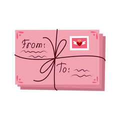 Pink envelopes on white background. Valentine's Day celebration