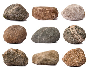 Fototapeta na wymiar Collection of various rocks isolated on a white background.