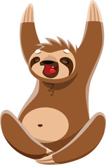 Cartoon sloth character with a big smile, waving its arms in a friendly greeting. Adorable and playful isolated vector jungle animal personage rejoice and having fun, expressing positive emotions