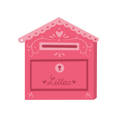 Pink mail box on white background. Valentine's Day celebration