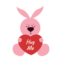 Toy bunny with red heart on white background. Valentine's Day celebration