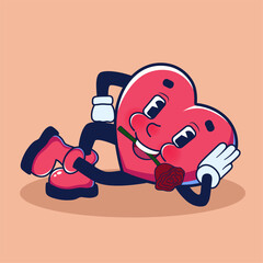 Cute heart with flower on beige background. Valentine's Day celebration