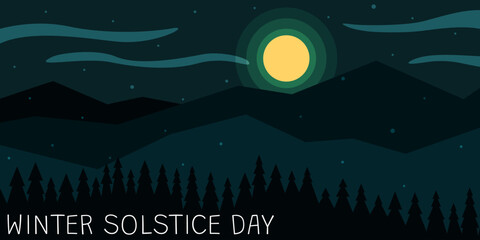 Banner with landscape and text WINTER SOLSTICE DAY - obrazy, fototapety, plakaty
