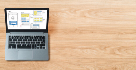 UX UI design process for modish mobile application and website . Creative prototype of wireframe...