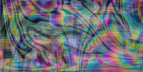 Glitched holographic flickering VHS screen with distortion, noise, and scanlines. - obrazy, fototapety, plakaty