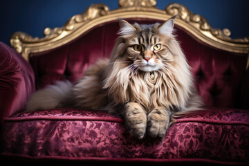 Confident cat with a regal demeanor, text space, majestic