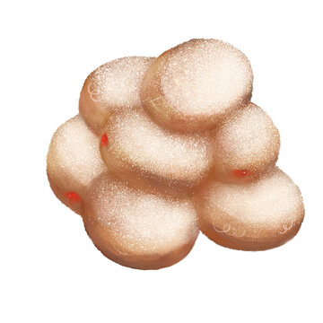 Dise&ntilde;o de varias donas t&iacute;picas de la festividad de januca o hanukkah con relleno de fresa 