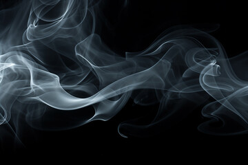 A wall of smoke, thin and ethereal, moving gracefully against a black background, perfect for textural contrast