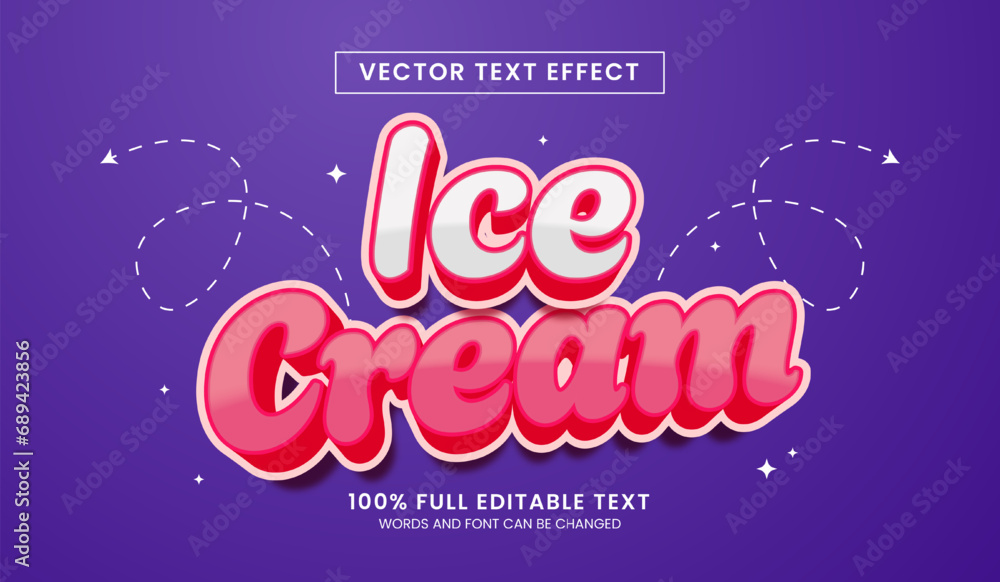 Poster design editable text effect, ice cream text vector illustration