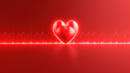 Red heart on electrocardiogram ECG with red heart, heart wave, heart attack, cardiogram report.