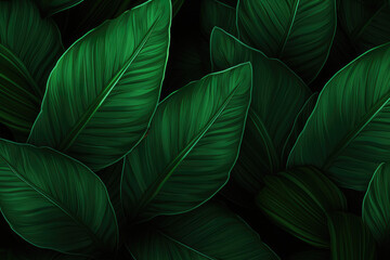 Playful tropical green leaf background. Spirited composition, vibrant playfulness, nature's animated joy