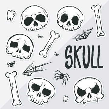 Sketchy sticker style resources. Decorative skulls