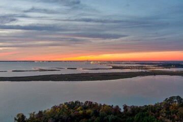 Daphne, Alabama and Mobile Bay at sunset in November