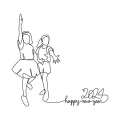 One continuous line drawing of People are having fun throwing parties to welcome the new year 2024 vector illustration. New year party illustration simple linear style vector concept. new year party.