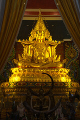 Phra Buddha Hiranrat His body was dressed in royal garb in the pose of bestowing blessings as the principal Buddha image. At Sacred Hall in Wat Tha Mai temple. Located at Samut Sakhon in Thaiiand.