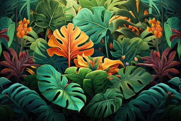 Fototapeta na wymiar Eco Paradise. Desktop wallpaper background illustration showcasing a sustainable tropical leaf, eco-friendly 