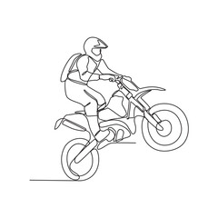 One continuous line drawing of Bikers are competing in the championship track arena vector illustration. Bikers activity design illustration simple linear style vector concept. Bikers illustration.